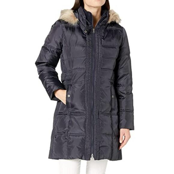 Larry Levine Coat‎ Womens Puffer Down & Feather Navy Blue Hooded Size M - Picture 1 of 9